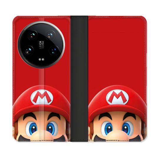 Housse cuir portefeuille Pour Xiaomi 14 Ultra Mario Rouge