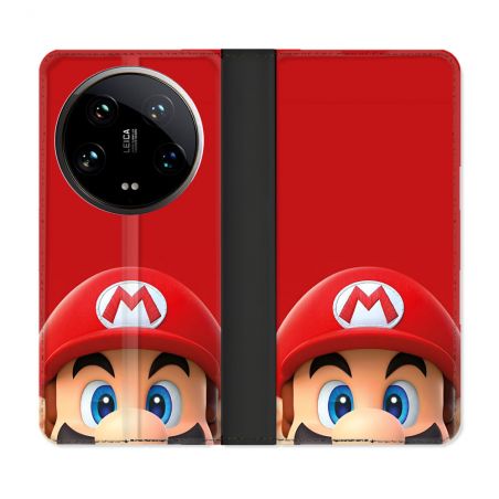 Housse cuir portefeuille Pour Xiaomi 14 Ultra Mario Rouge
