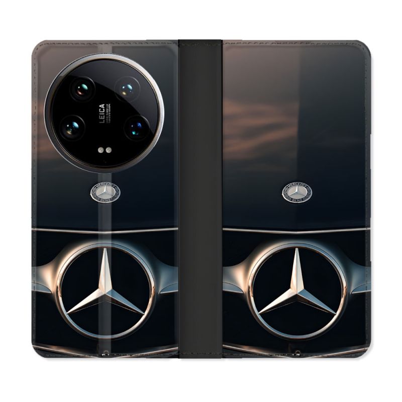 Housse cuir portefeuille Pour Xiaomi 14 Ultra Mercedes Calendre