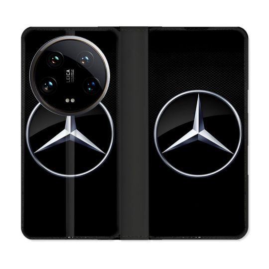 Housse cuir portefeuille Pour Xiaomi 14 Ultra Mercedes Carbone
