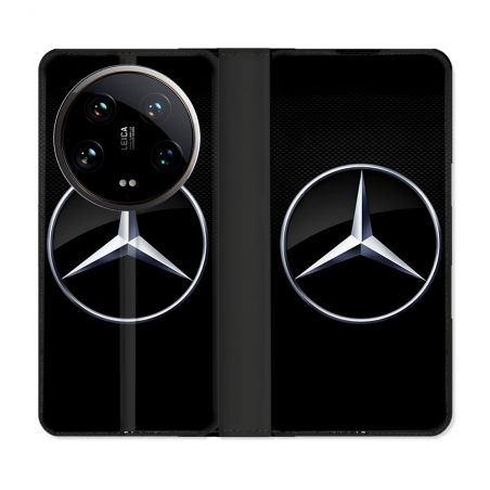 Housse cuir portefeuille Pour Xiaomi 14 Ultra Mercedes Carbone