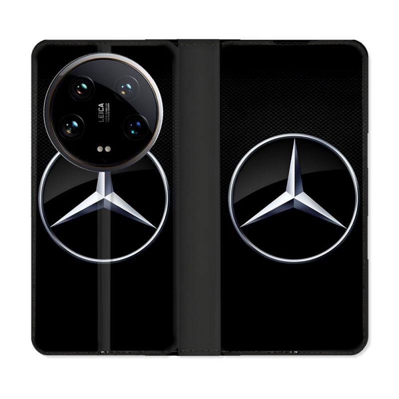 Housse cuir portefeuille Pour Xiaomi 14 Ultra Mercedes Carbone