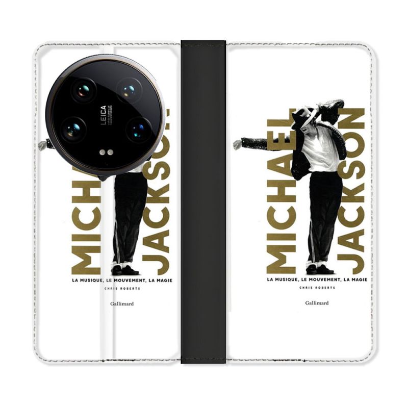 Housse cuir portefeuille Pour Xiaomi 14 Ultra Michael Jackson Blanc