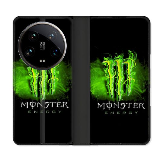 Housse cuir portefeuille Pour Xiaomi 14 Ultra Monster Energy Vert