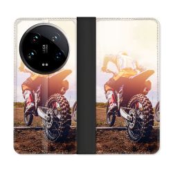 Housse cuir portefeuille Pour Xiaomi 14 Ultra Moto Cross Soleil