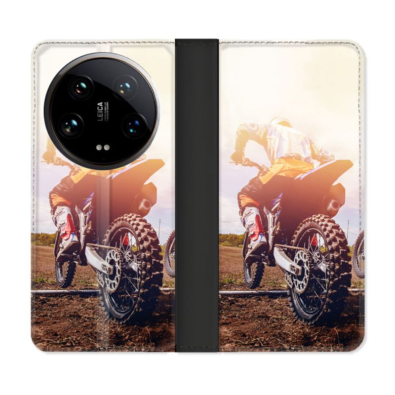 Housse cuir portefeuille Pour Xiaomi 14 Ultra Moto Cross Soleil