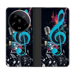 Housse cuir portefeuille Pour Xiaomi 14 Ultra Musique Cle Sol Bleu