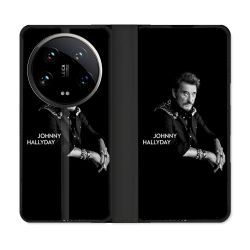 Housse cuir portefeuille Pour Xiaomi 14 Ultra Musique Johnny Hallyday Noir