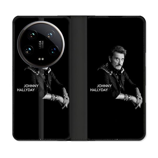 Housse cuir portefeuille Pour Xiaomi 14 Ultra Musique Johnny Hallyday Noir