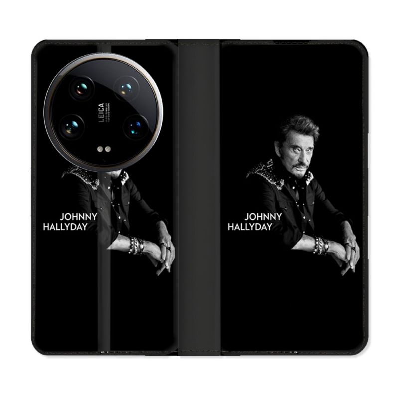Housse cuir portefeuille Pour Xiaomi 14 Ultra Musique Johnny Hallyday Noir