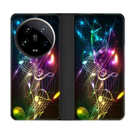 Housse cuir portefeuille Pour Xiaomi 14 Ultra Musique Partition Multicolore