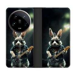 Housse cuir portefeuille Pour Xiaomi 14 Ultra Musique Rock Lapin