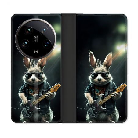Housse cuir portefeuille Pour Xiaomi 14 Ultra Musique Rock Lapin