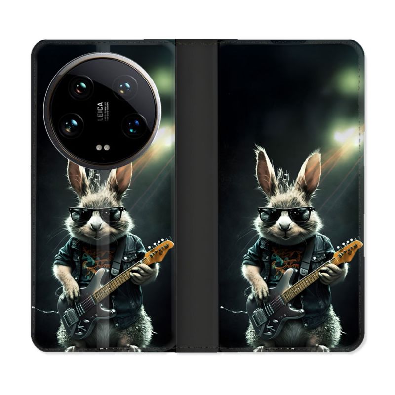 Housse cuir portefeuille Pour Xiaomi 14 Ultra Musique Rock Lapin
