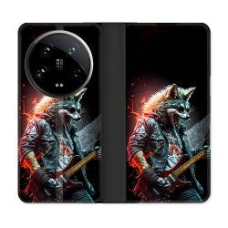 Housse cuir portefeuille Pour Xiaomi 14 Ultra Musique Rock Loup