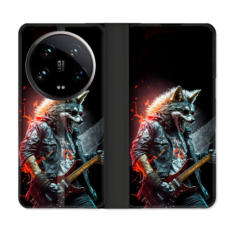 Housse cuir portefeuille Pour Xiaomi 14 Ultra Musique Rock Loup