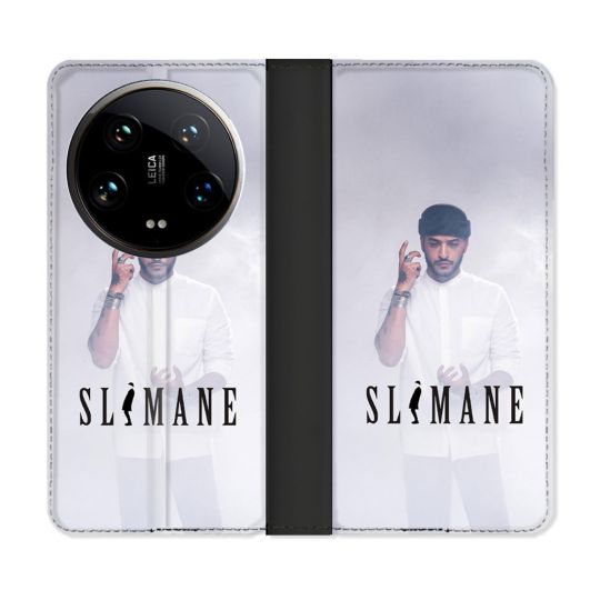 Housse cuir portefeuille Pour Xiaomi 14 Ultra Musique Slimane Blanc