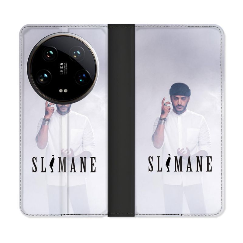 Housse cuir portefeuille Pour Xiaomi 14 Ultra Musique Slimane Blanc