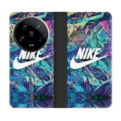 Housse cuir portefeuille Pour Xiaomi 14 Ultra Nike Turquoise