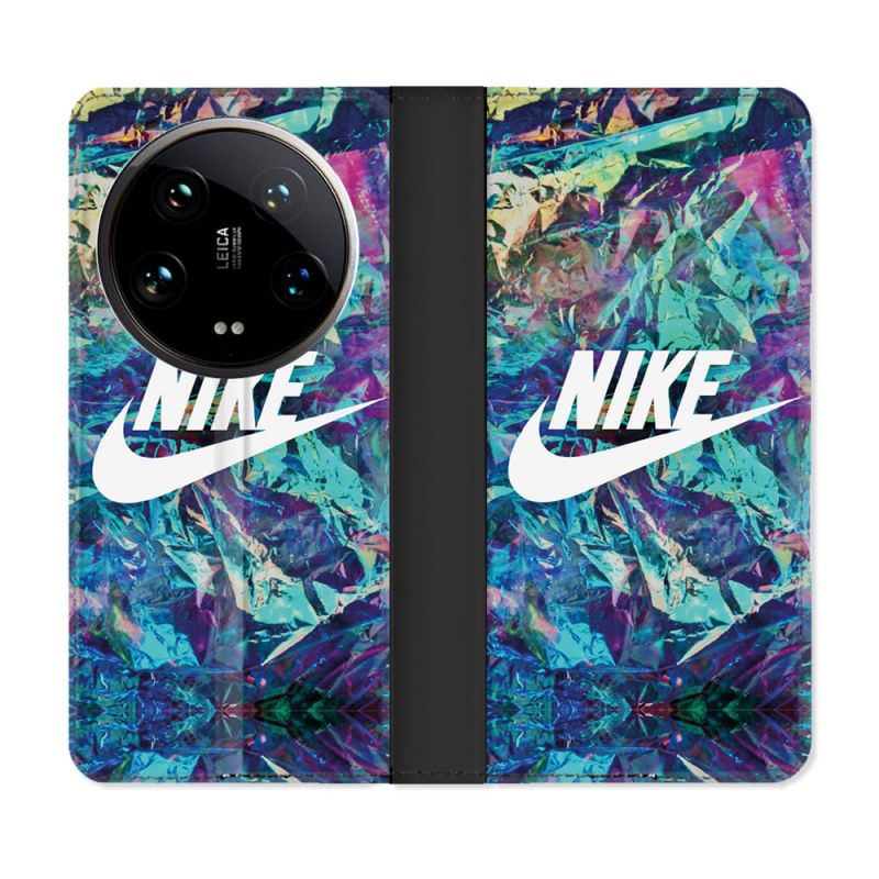 Housse cuir portefeuille Pour Xiaomi 14 Ultra Nike Turquoise