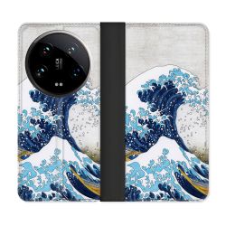 Housse cuir portefeuille Pour Xiaomi 14 Ultra Peinture La Grande Vague
