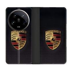 Housse cuir portefeuille Pour Xiaomi 14 Ultra Porsche Carbone