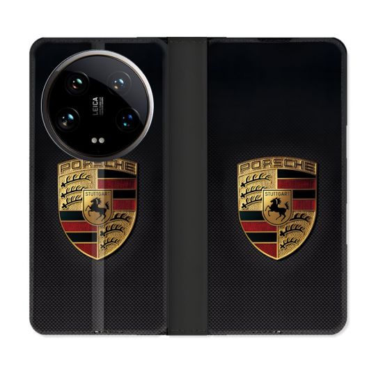 Housse cuir portefeuille Pour Xiaomi 14 Ultra Porsche Carbone