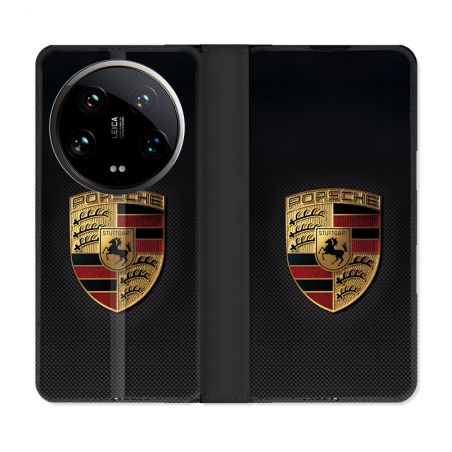 Housse cuir portefeuille Pour Xiaomi 14 Ultra Porsche Carbone