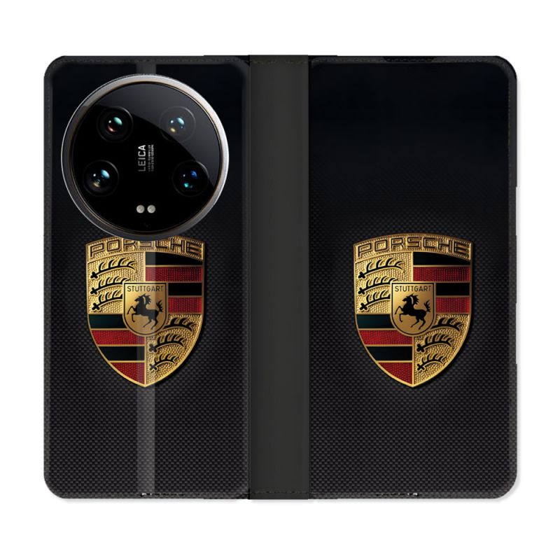 Housse cuir portefeuille Pour Xiaomi 14 Ultra Porsche Carbone