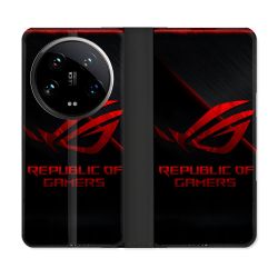 Housse cuir portefeuille Pour Xiaomi 14 Ultra ROG Rouge