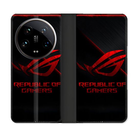 Housse cuir portefeuille Pour Xiaomi 14 Ultra ROG Rouge