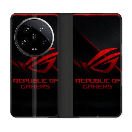 Housse cuir portefeuille Pour Xiaomi 14 Ultra ROG Rouge