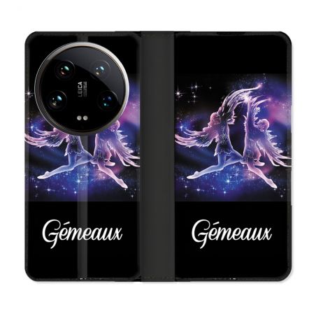 Housse cuir portefeuille Pour Xiaomi 14 Ultra Signe Zodiaque 2 Gémeaux