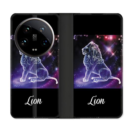 Housse cuir portefeuille Pour Xiaomi 14 Ultra Signe Zodiaque 2 Lion