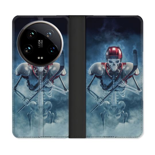 Housse cuir portefeuille Pour Xiaomi 14 Ultra Sport Hockey Squelette