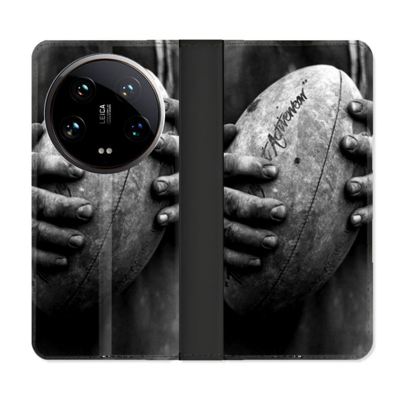 Housse cuir portefeuille Pour Xiaomi 14 Ultra Sport Rugby Ballon Vintage