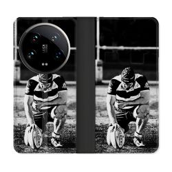 Housse cuir portefeuille Pour Xiaomi 14 Ultra Sport Rugby Noir Blanc