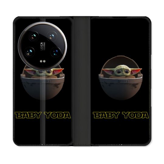 Housse cuir portefeuille Pour Xiaomi 14 Ultra Star Wars - Yoda bebe noir