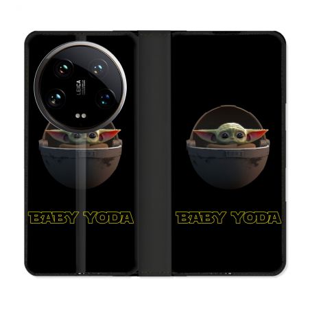 Housse cuir portefeuille Pour Xiaomi 14 Ultra Star Wars - Yoda bebe noir