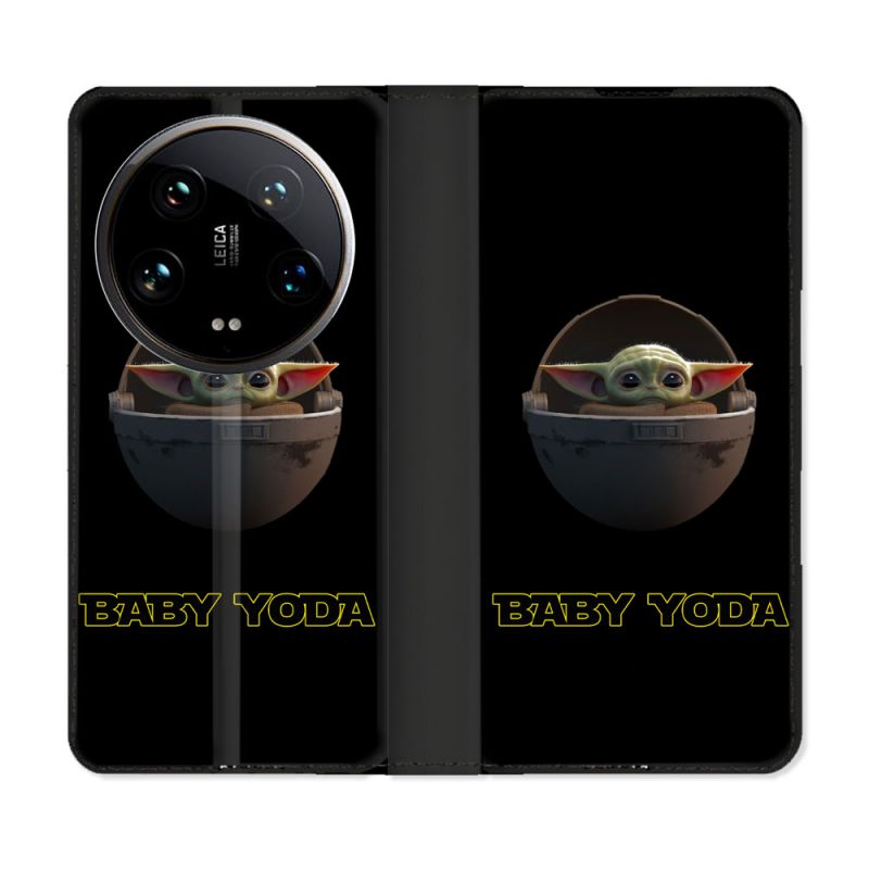 Housse cuir portefeuille Pour Xiaomi 14 Ultra Star Wars - Yoda bebe noir