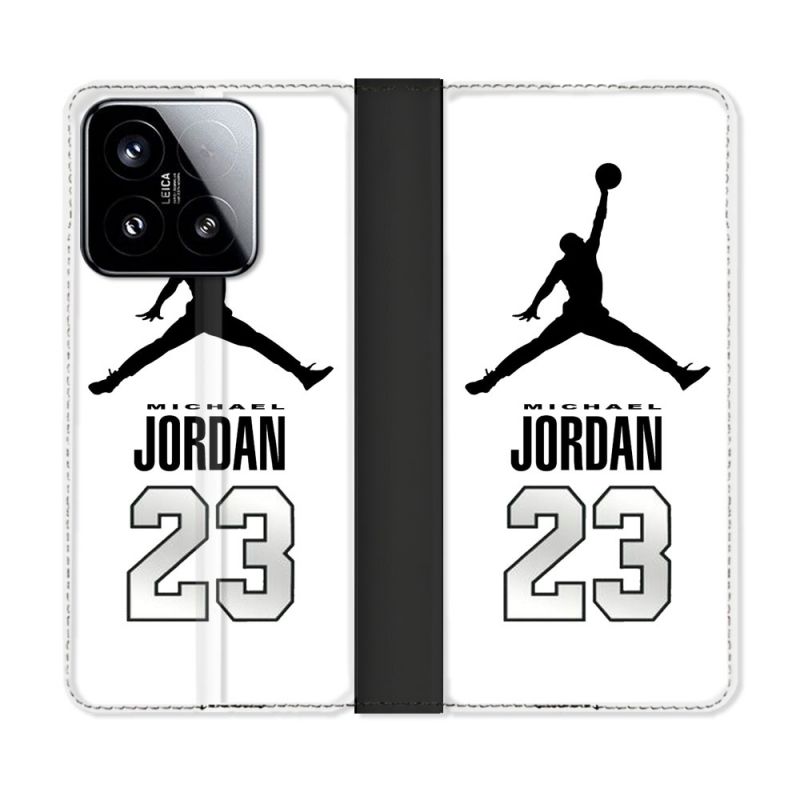 Housse cuir portefeuille Pour Xiaomi 15 Jordan 23 Blanc