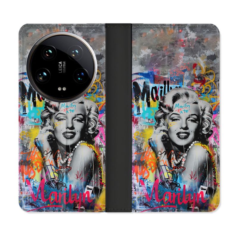 Housse cuir portefeuille Pour Xiaomi 14 Ultra Street Art Maryline Monroe