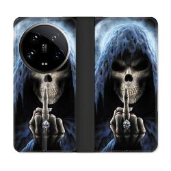Housse cuir portefeuille Pour Xiaomi 14 Ultra Tete de Mort Doigt