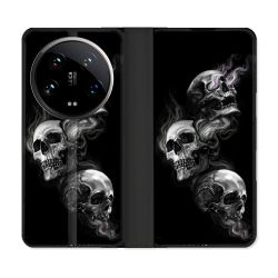 Housse cuir portefeuille Pour Xiaomi 14 Ultra Tete de Mort Triple