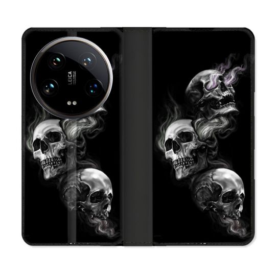 Housse cuir portefeuille Pour Xiaomi 14 Ultra Tete de Mort Triple