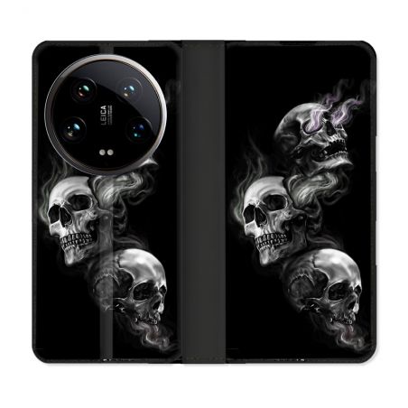 Housse cuir portefeuille Pour Xiaomi 14 Ultra Tete de Mort Triple