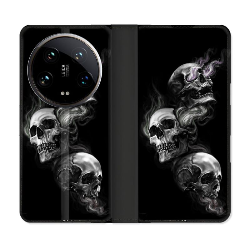 Housse cuir portefeuille Pour Xiaomi 14 Ultra Tete de Mort Triple