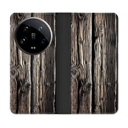 Housse cuir portefeuille Pour Xiaomi 14 Ultra Texture Bois