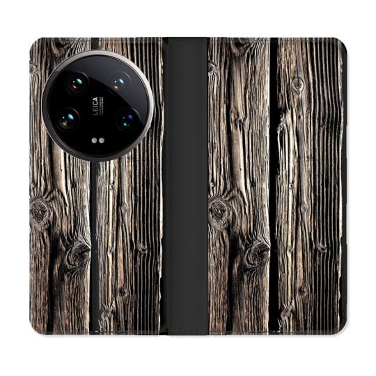 Housse cuir portefeuille Pour Xiaomi 14 Ultra Texture Bois