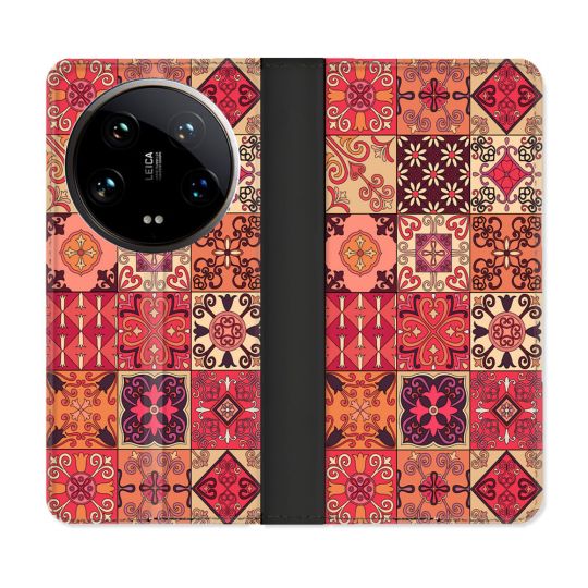 Housse cuir portefeuille Pour Xiaomi 14 Ultra Texture Carreau Ciment Rouge